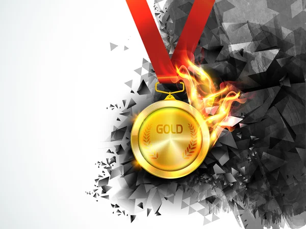 Médaille d'or dans le feu pour le sport concept . — Image vectorielle