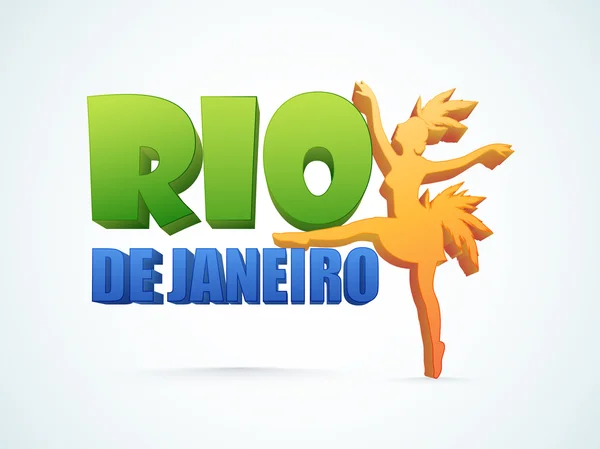 3D tekst Rio De Janeiro met Samba danseres. — Stockvector