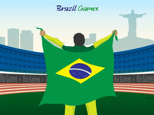 球员与巴西国旗为体育的概念. — 图库矢量图片