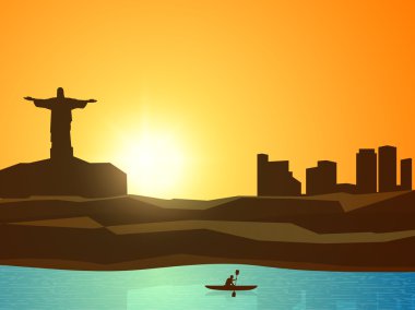 Spor konsepti için Kayaker ile bir şehir görünümü.