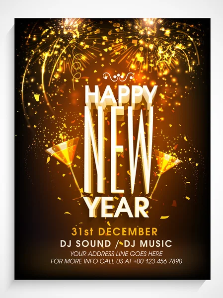 Pamphlet, Banner or Flyer for New Year celebration. — Stock Vector