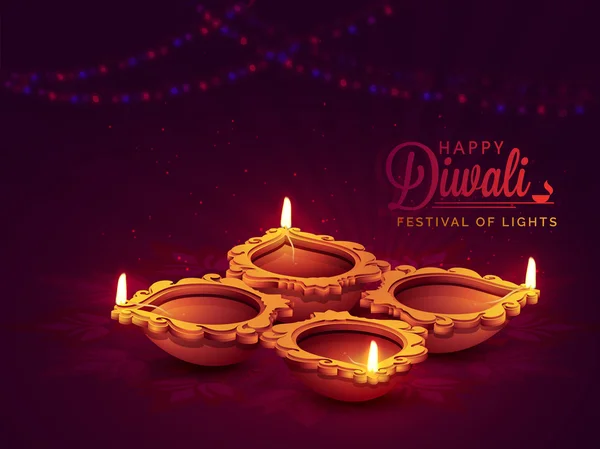 Beleuchtete Lampe für Diwali-Feier. — Stockvektor