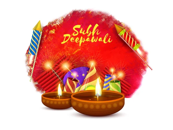 Happy Diwali celebration with firecrackers. — Stock Vector