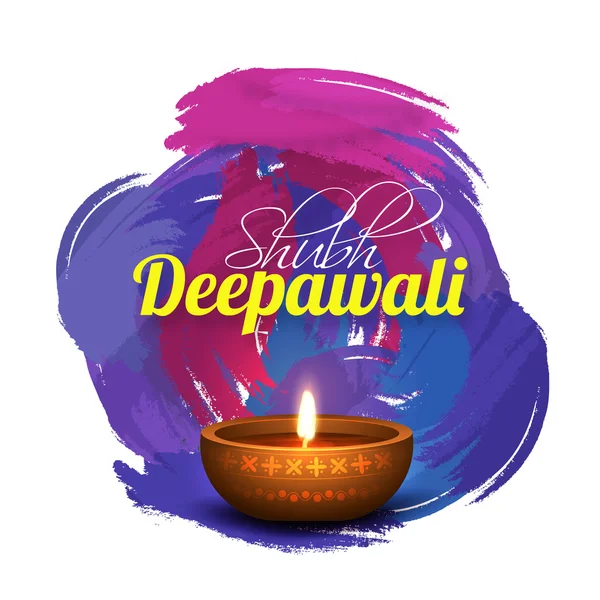 Greeting Card with Oil Lamp for Happy Diwali. — Stock Vector