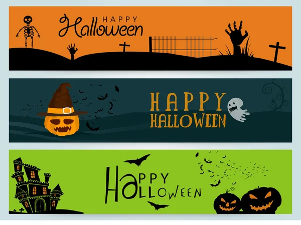 Happy Halloween web header or banner set. — Stock Vector