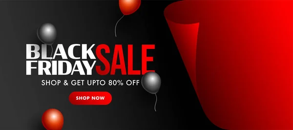 Black Friday Sale Banner Design Mit Rabatt Und Glänzenden Luftballons — Stockvektor