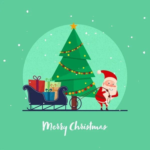 Εικονογράφηση Του Santa Claus Holding Σχοινί Των Δώρων Έλκηθρο Και — Διανυσματικό Αρχείο
