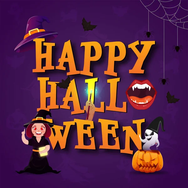 Texto Feliz Halloween Con Boca Monstruo Fantasma Dibujos Animados Jack — Archivo Imágenes Vectoriales