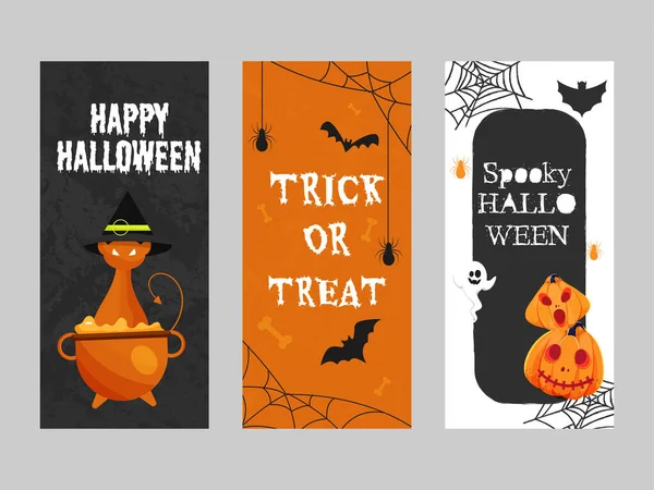 Frohes Halloween Spuk Und Trick Treat Template Design Drei Farboptionen — Stockvektor