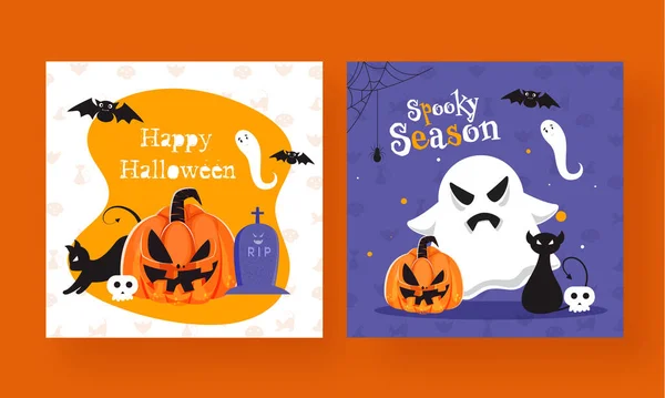 Joyeux Halloween Spooky Saison Poster Design Deux Options Couleur — Image vectorielle