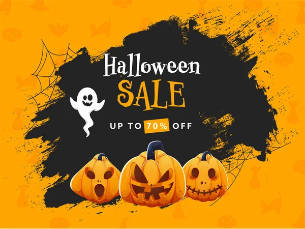 Halloween Vente Poster Design Avec Offre Réduction Jack Lanternes Dessin — Image vectorielle