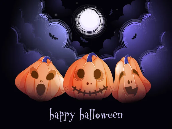 Иллюстрация Jack Lanterns Bats Flying Brush Noise Effect Clouds Full — стоковый вектор