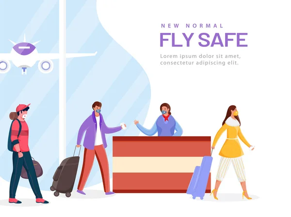 Passagerare Bär Skyddsmasker Framför Flygplatsmottagningen Coronavirus Pandemi — Stock vektor