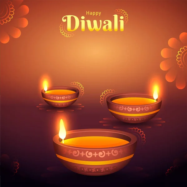 Happy Diwali Celebration Background Decorated Illuminated Oil Lamps Diya — стоковый вектор