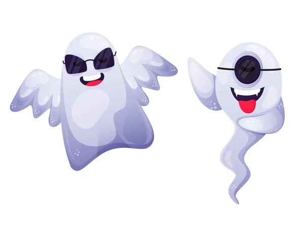 Dibujos Animados Fantasmas Divertidos Sobre Fondo Blanco — Vector de stock