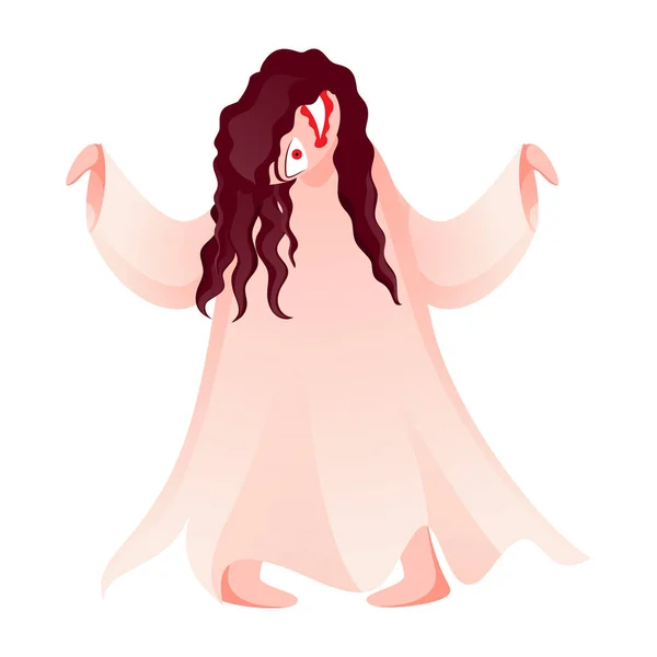 Skrämmande Kvinnlig Spökfigur Vit Bakgrund — Stock vektor