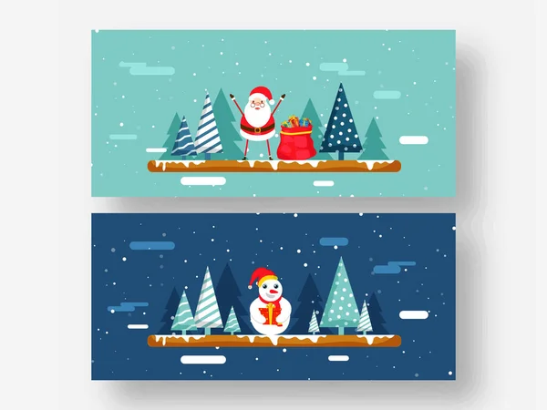 Illustration Happiness Santa Claus Snowman Character Gift Boxes Xmas Trees — Stock Vector