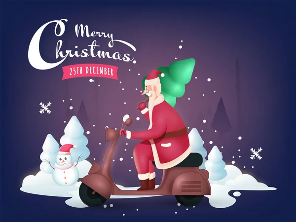 Vista Laterale Allegro Scooter Babbo Natale Con Alberi Natale Pupazzo — Vettoriale Stock