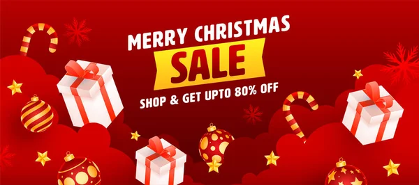 Merry Christmas Mega Sale Header Banner Design Red Color Gift — 스톡 벡터