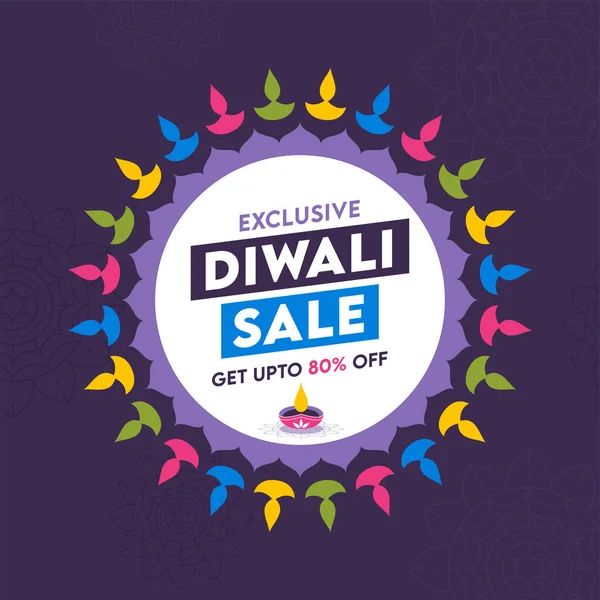 Αποκλειστική Diwali Πώληση Αφίσα Σχεδιασμός Έκπτωση Μωβ Φόντο — Διανυσματικό Αρχείο