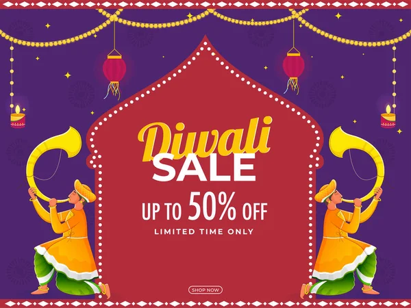 Έως Για Diwali Πώληση Αφίσα Σχεδιασμός Παραδοσιακά Παίκτες Tutari Εικονογράφηση — Διανυσματικό Αρχείο