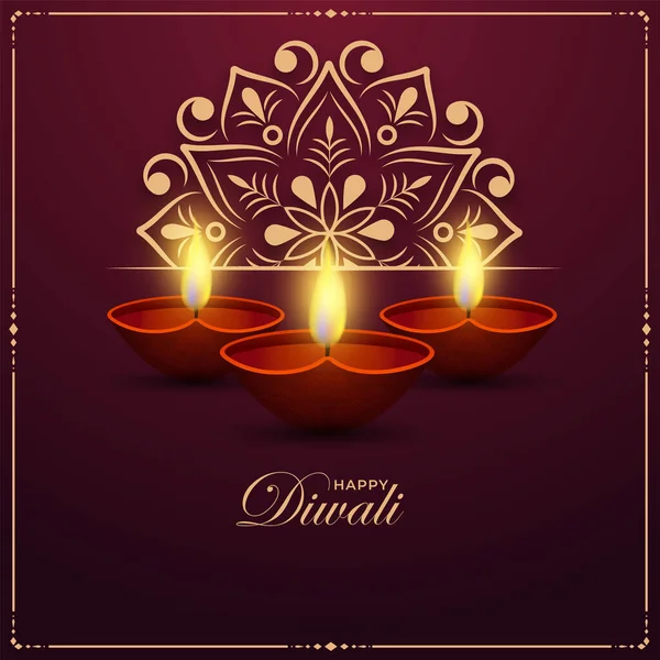 Joyeux Concept Célébration Diwali Avec Lampes Huile Illuminées Diya Motif — Image vectorielle