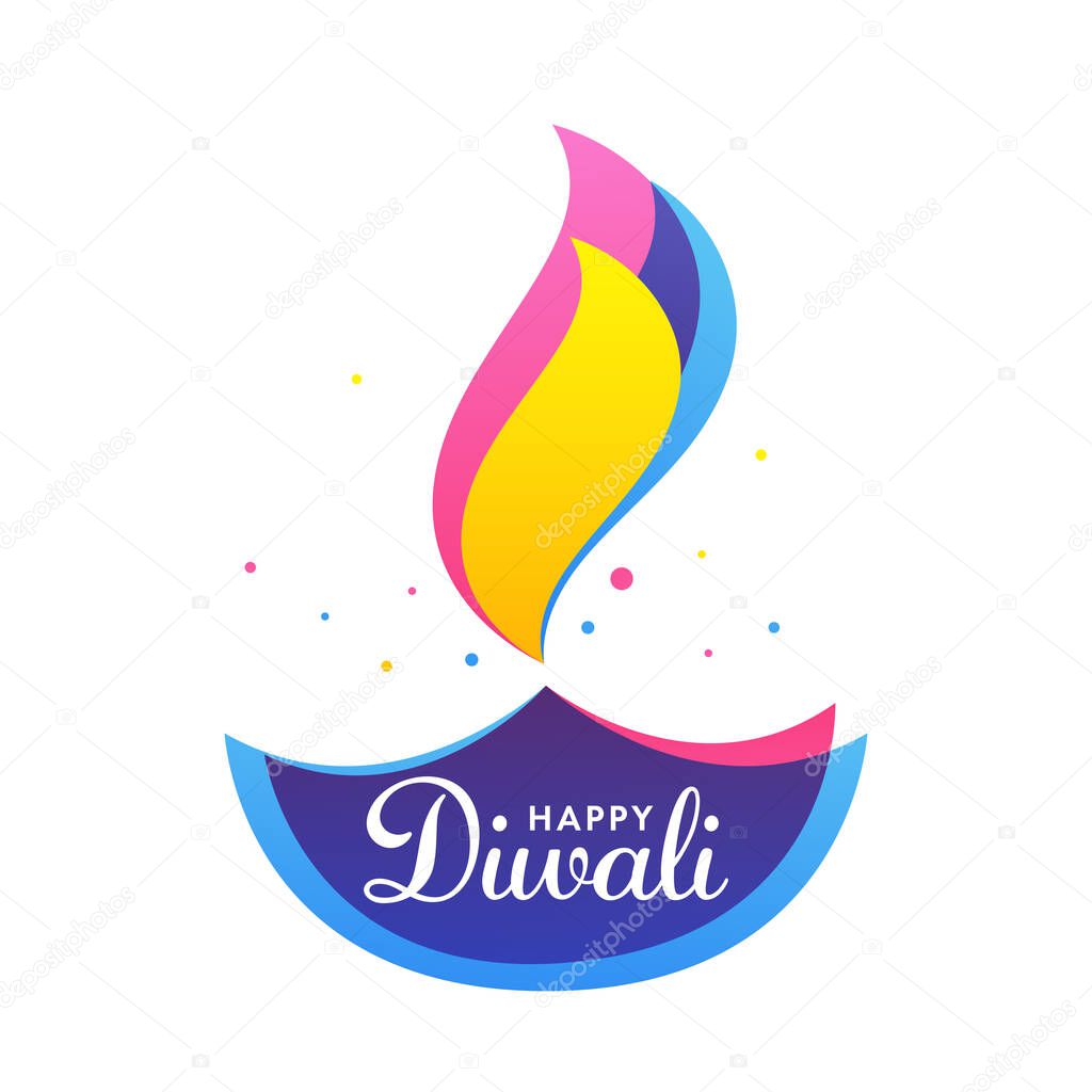 Vector Illustration of Creative Colorful Lit Oil Lamp (Diya) on White Background for Happy Diwali.