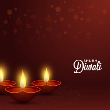 Kahverengi Arkaplanda Işık Yağı Lambaları (Diya) ile Shubh (Happy) Diwali Kutlama Posteri Tasarımı.