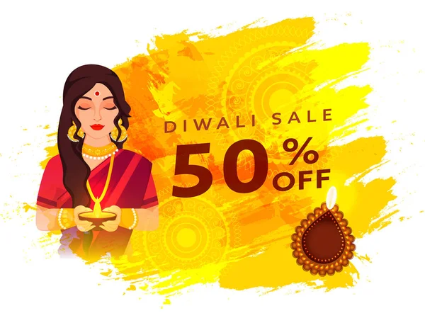 Diwali Sale Αφίσα Σχεδιασμός Έκπτωση Προσφορά Εικονογράφηση Του Όμορφου Ινδική — Διανυσματικό Αρχείο