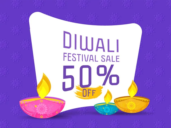 Diwali Festival Venta Póster Diseño Con Oferta Descuento Lámparas Aceite — Vector de stock