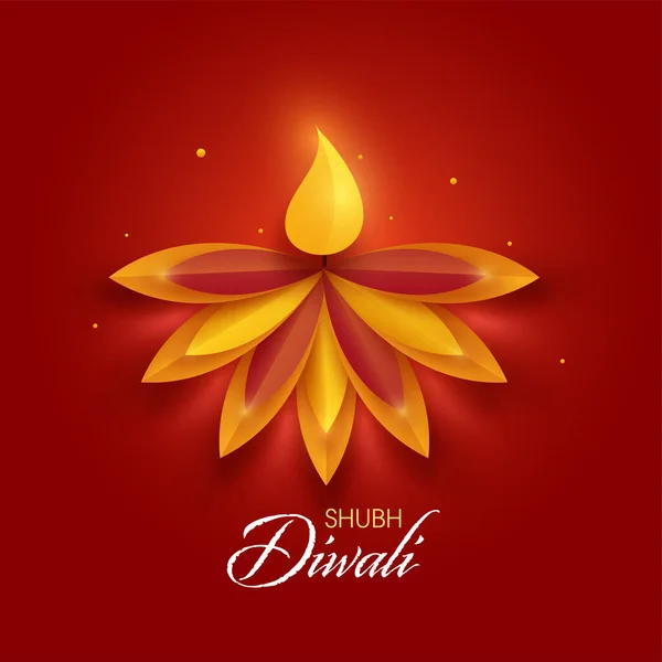 紙カットライトオイルランプ Diya シャブの赤の背景に ハッピー Diwaliお祝い — ストックベクタ