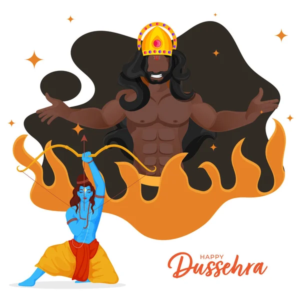 Ilustração Lord Rama Matando Demônio Ravana Ocasião Happy Dussehra —  Vetores de Stock