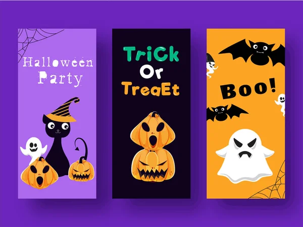 Halloween Party Trick Treat Boo Modèle Flyer Design Trois Options — Image vectorielle
