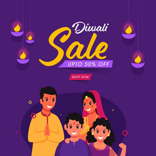 Mutlu Aile Karakteri Tasarımı Diwali Satılık Poster Tasarımı Için Varan — Stok Vektör