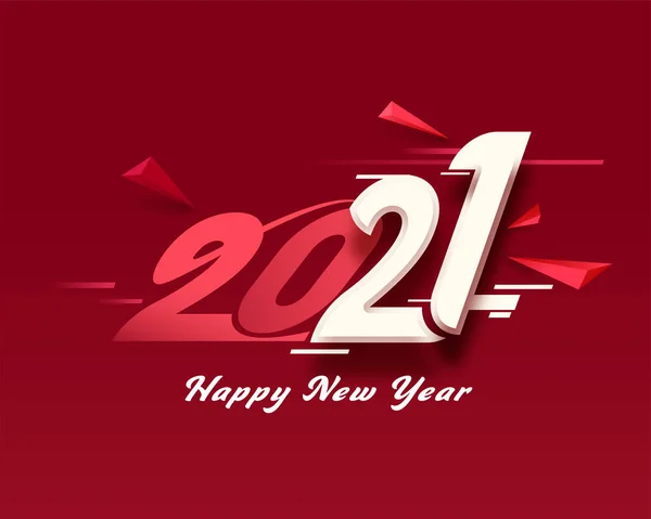 2021 Happy New Year Text Triangle Elements Red Background — стоковый вектор