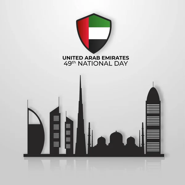 49Th National Day Poster Design Uae Flag Shield Silhouette Famous — Stock Vector