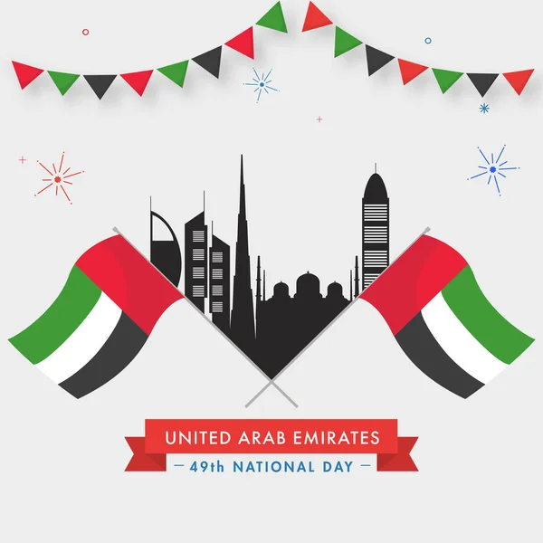 Projeto Cartaz Dia Nacional 49Th Com Bandeiras Dos Emirados Árabes — Vetor de Stock