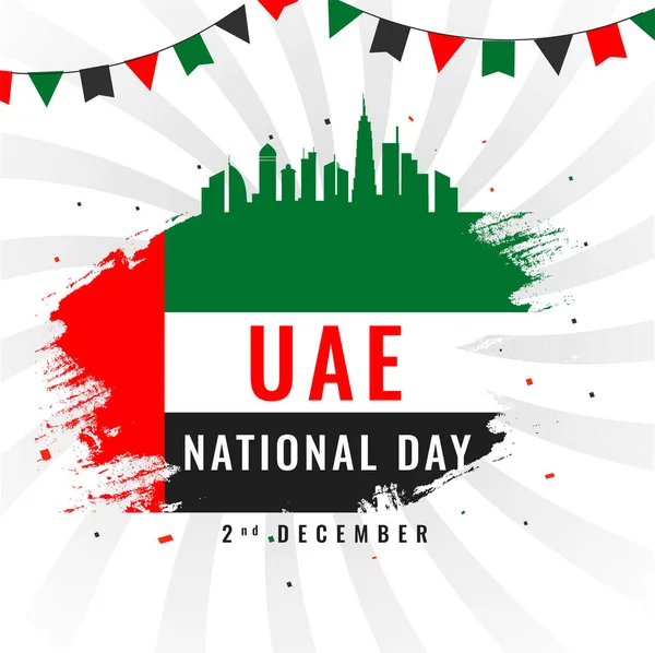 National Day Poster Design Uae Flag Brush Effect Architecture White — 스톡 벡터