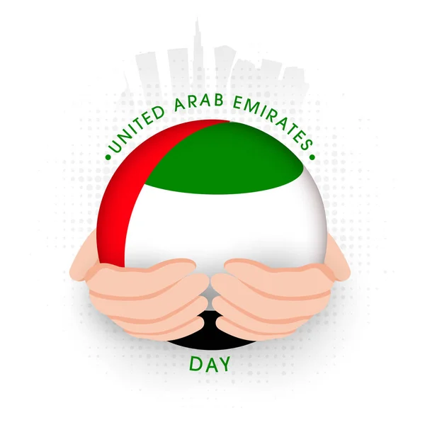 Human Hand Holding Uae Flag Shape Και Halftone Effect Λευκό — Διανυσματικό Αρχείο