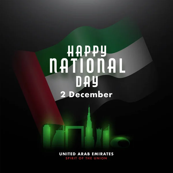 Décembre Happy National Day Poster Design Avec Des Architectures Célèbres — Image vectorielle
