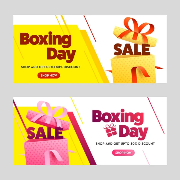 Boxing Day Sale Banner Header Design Discount Offer Open Gift — Stock Vector