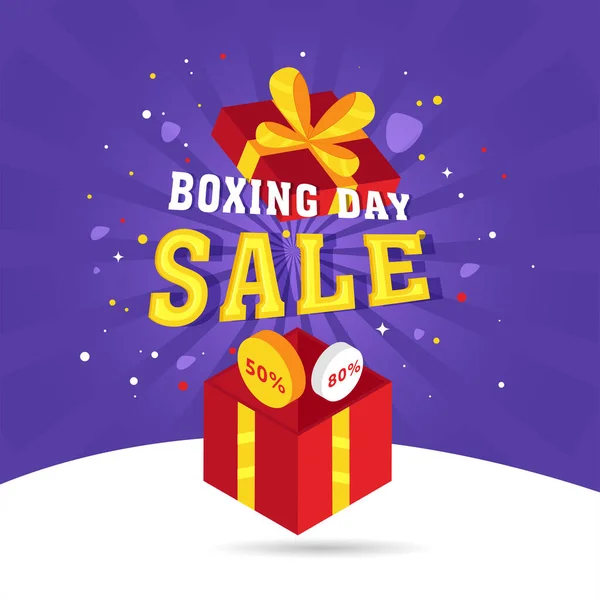Boxning Day Sale Text Med Överraskning Presentförpackning Och Bästa Rabatterbjudanden — Stock vektor