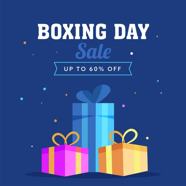 Boxing Day Sale Poster Design Έκπτωση Και Κουτιά Δώρων Μπλε — Διανυσματικό Αρχείο