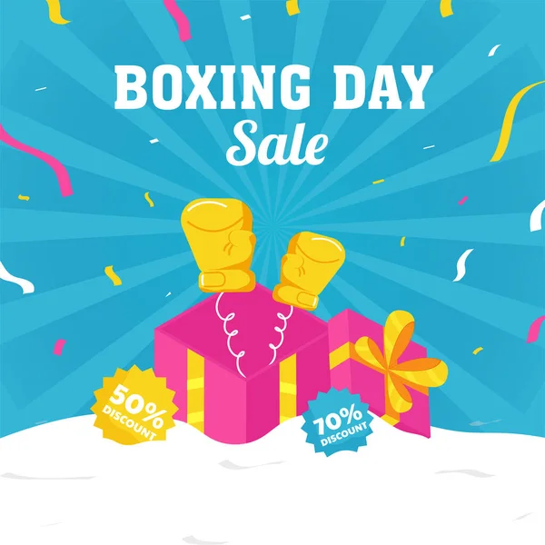 Boxing Day Sprzedaż Plakat Projekt Rabatem Ofert Rękawica Wychodzi Pudełka — Wektor stockowy