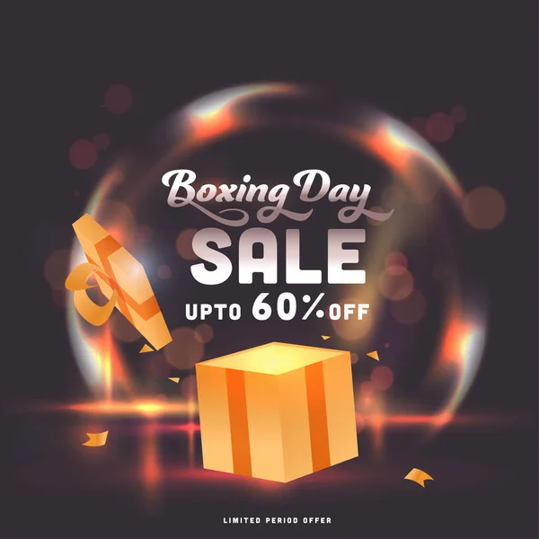 Boxing Day Sale Affiche Ontwerp Met Korting Aanbieding Verrassende Geschenkdoos — Stockvector