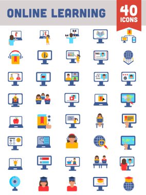 Düz Biçimli Renkli Çevrimiçi Öğrenme Simgesi Ayarları.