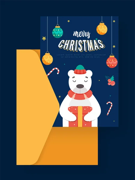 メリークリスマスグリーティングカードでブルーカラーでイエローエンベロープ — ストックベクタ