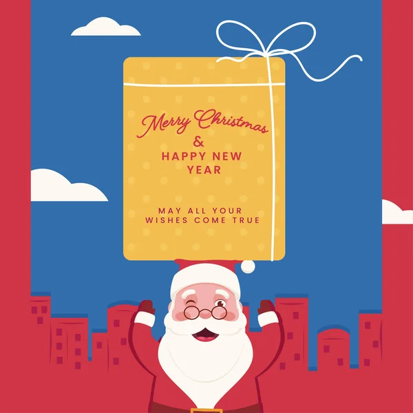 Joyeux Père Noël Gardez Une Boîte Cadeau Sur Tête Pour — Image vectorielle