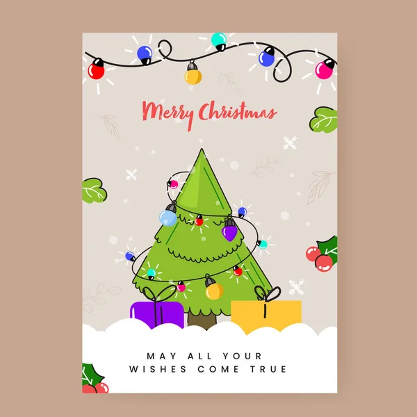 Merry Christmas Template Flyer Design Decorative Xmas Tree Gift Boxes — стоковый вектор