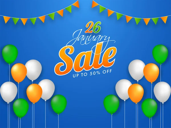 January Sale Poster Design Discount Offer Indian Tricolor Balloons Bunting — Stock Vector